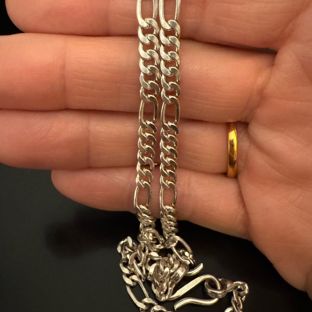 Silver Tone Figaro Chain Necklace - 18” - Picture 4 of 8